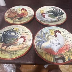 Susan Winget Le Rooster Salad Dessert Bread Plates Set of 4 Certified Int'l